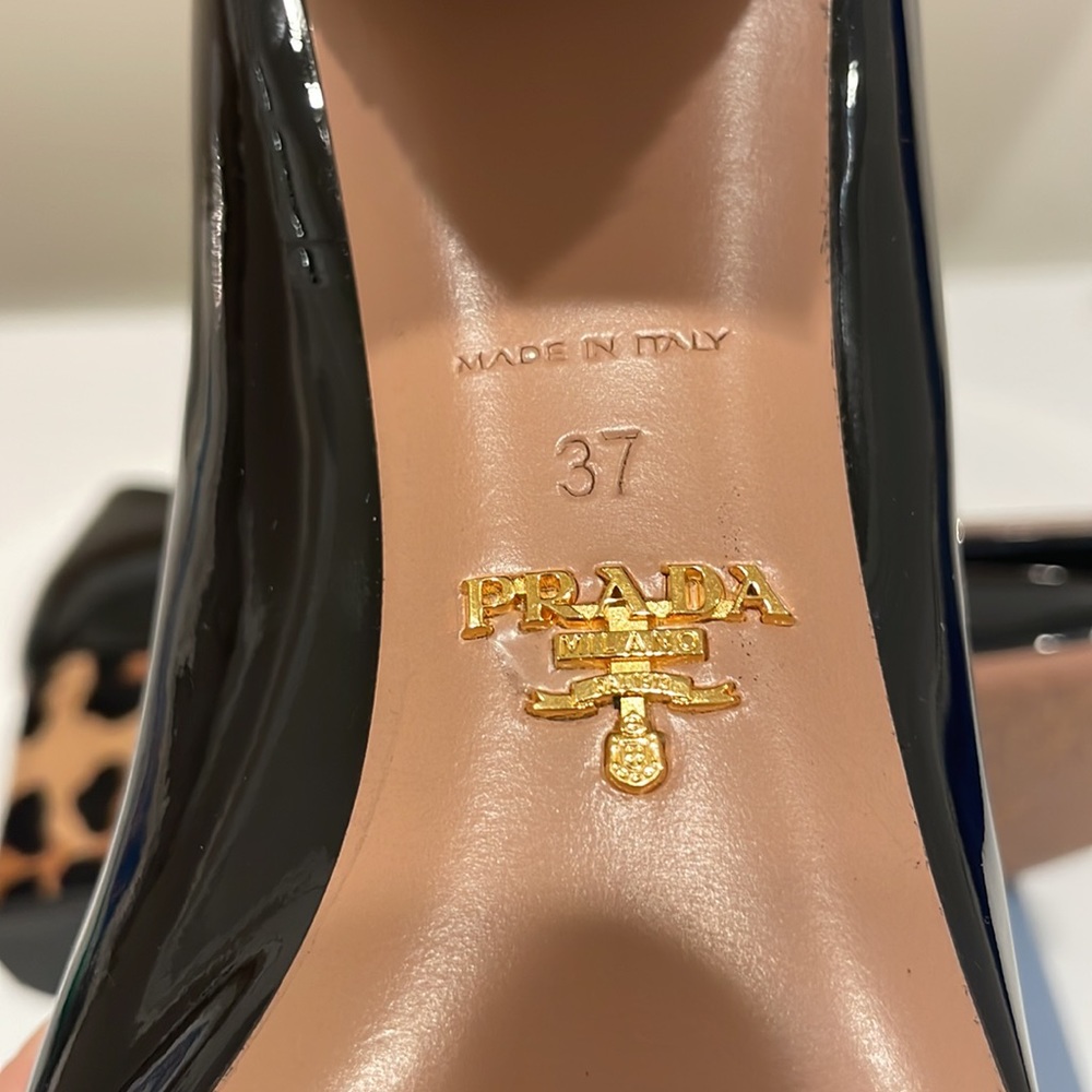 Prada Black Patent Leather & Leopard Calfskin Block Heel - Picture 10 of 13